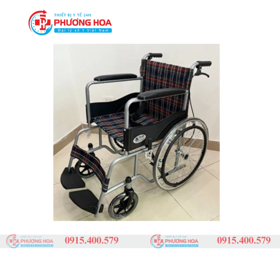 Xe lăn vải kẻ có phanh Lucass X75 mẫu mới nhất